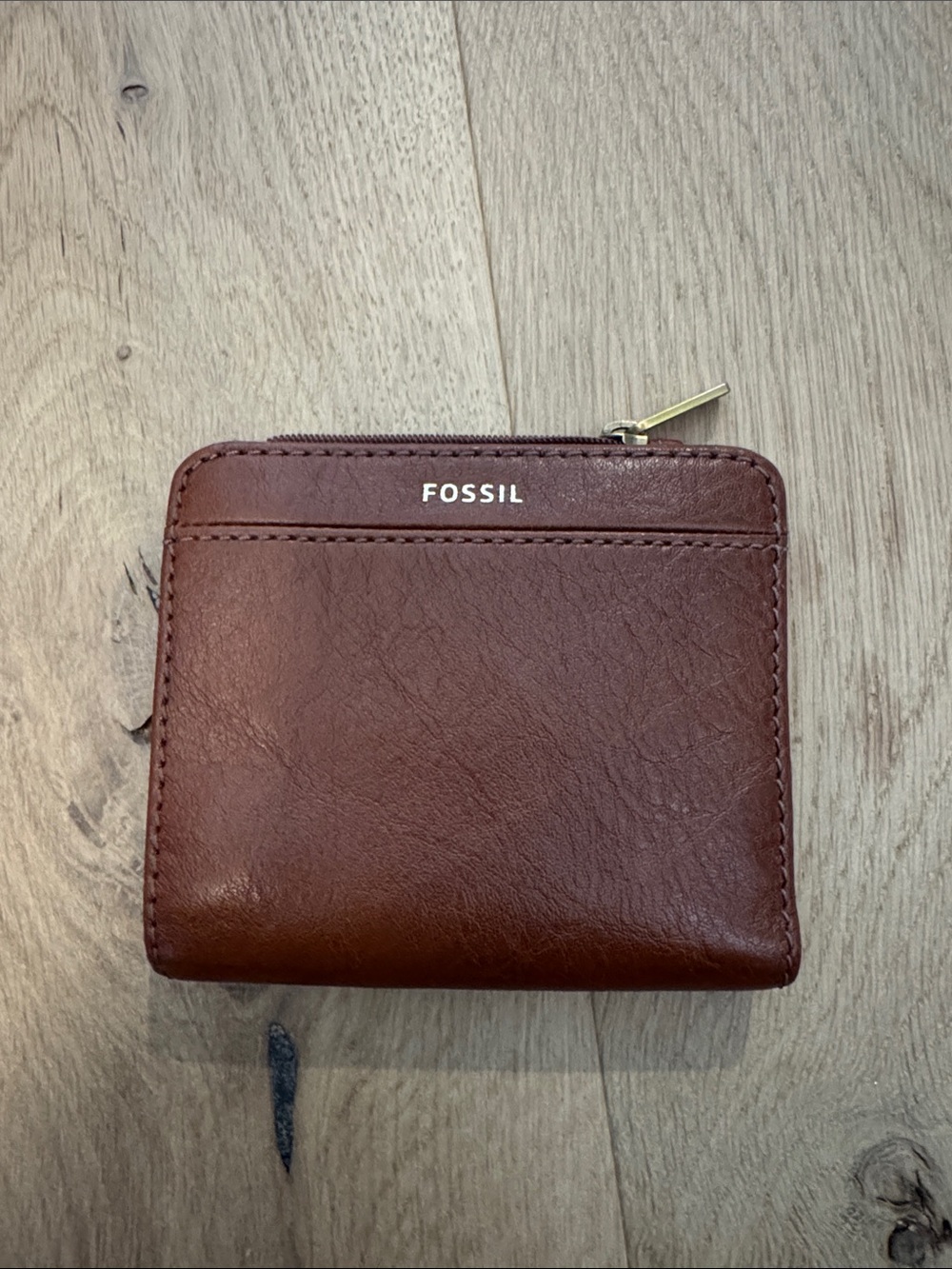 Fossil Chestnut Brown Leather Compact Zip Wallet